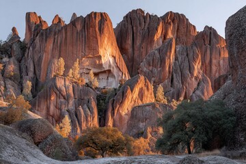 Naklejka premium Pinnacles National Park's rock formations during the afternoon