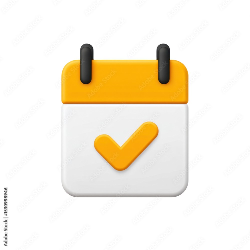 Poster colorful calendar icon with checkmark for task scheduling and event planning in modern digital desig