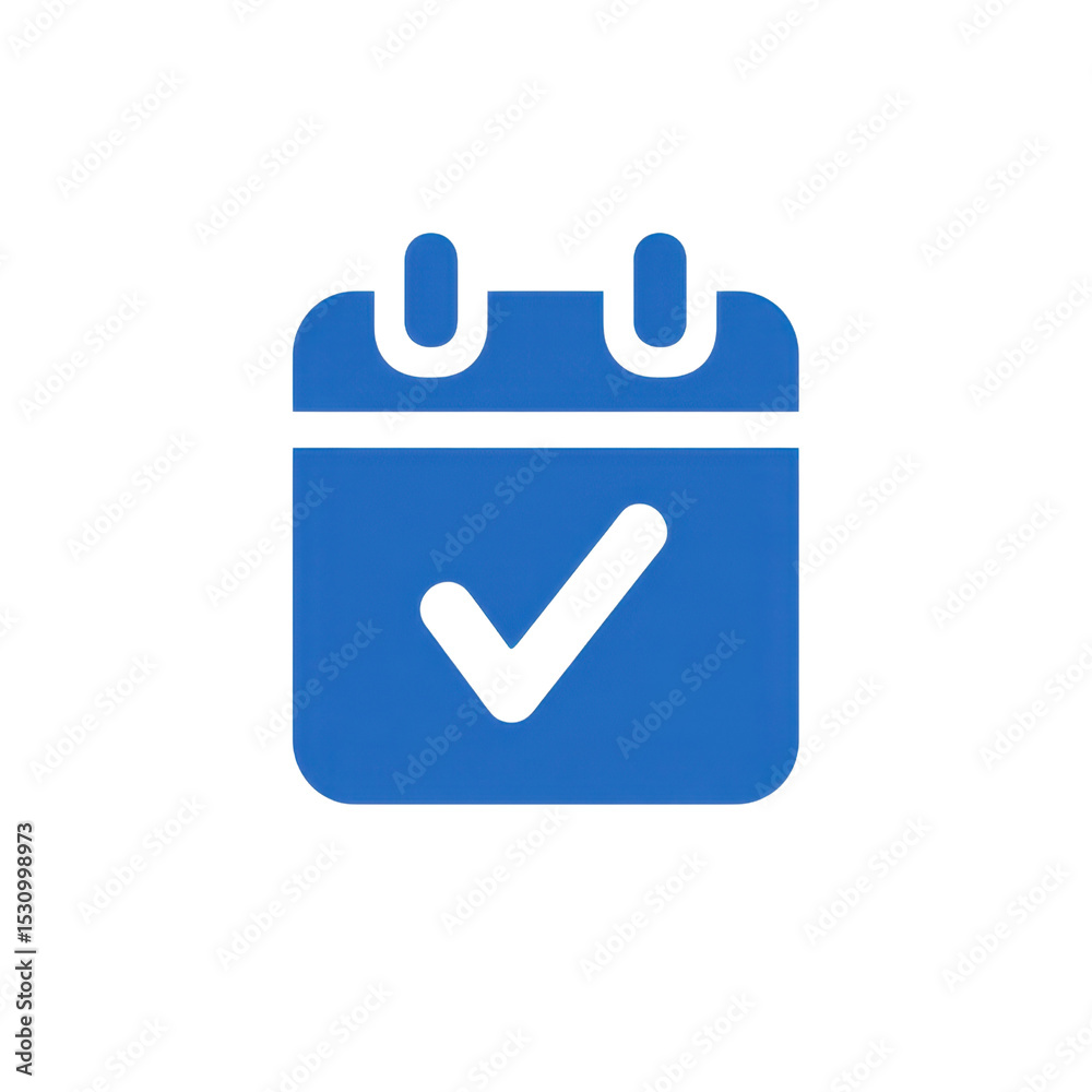 Poster blue calendar icon with check mark symbolizing scheduling and planning for efficient time management