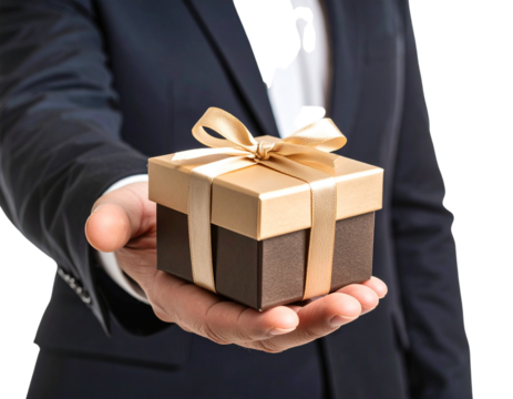 businessman holding a gift