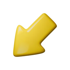 Bright yellow 3D arrow pointing downwards with a glossy finish. Perfect for web design, presentations, and infographics. Trendy vector illustration for modern digital content.