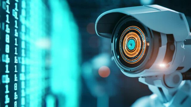Security camera scans data stream for protection modern surveillance system and digital safety