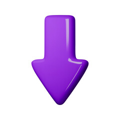 Purple glossy 3D arrow pointing downward, perfect for navigation or download icons. Vector illustration emphasizes bold design, modern aesthetics, and versatile usage for web or apps.