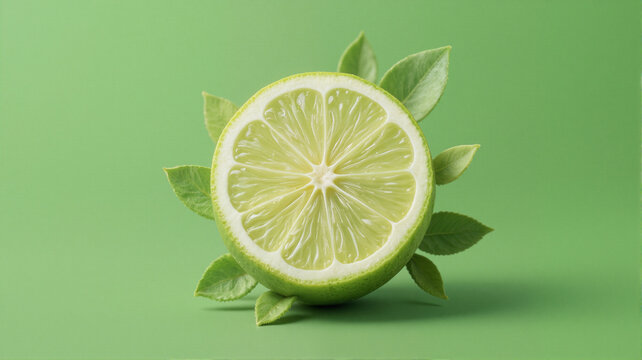 A fresh green lime with leafs