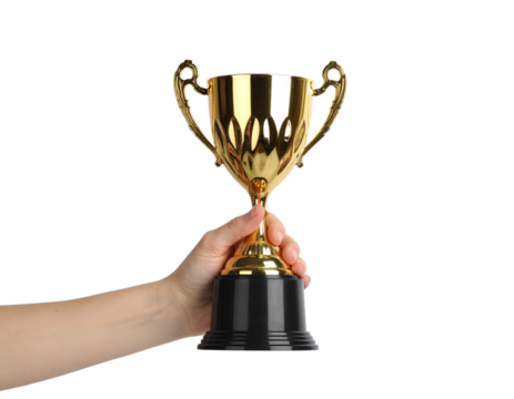 hand holding a golden trophy