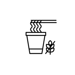 Instant noodles in cup and chopsticks and gluten free symbol. Dietary restrictions, food labelling. Pixel perfect, editable stroke vector icon