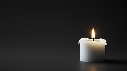 Single lit white candle on dark background remembrance hope peace