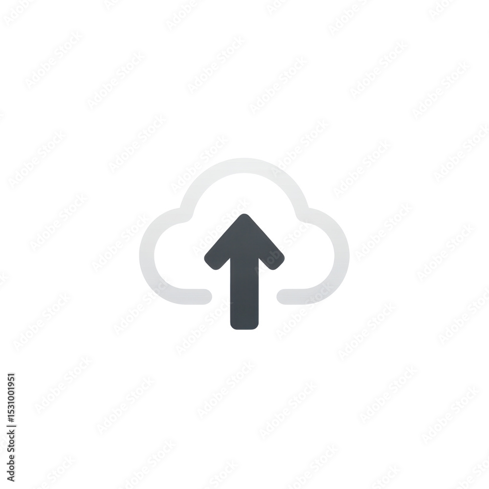 Poster simple upload icon with cloud symbol and arrow signifying data transfer in modern design style trans