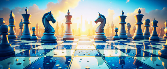 Geopolitical trade war impact: Tariffs disrupt global exports, affecting economy and inflation. Strategic Chess Match Symbolizing Economic Geopolitical Conflict