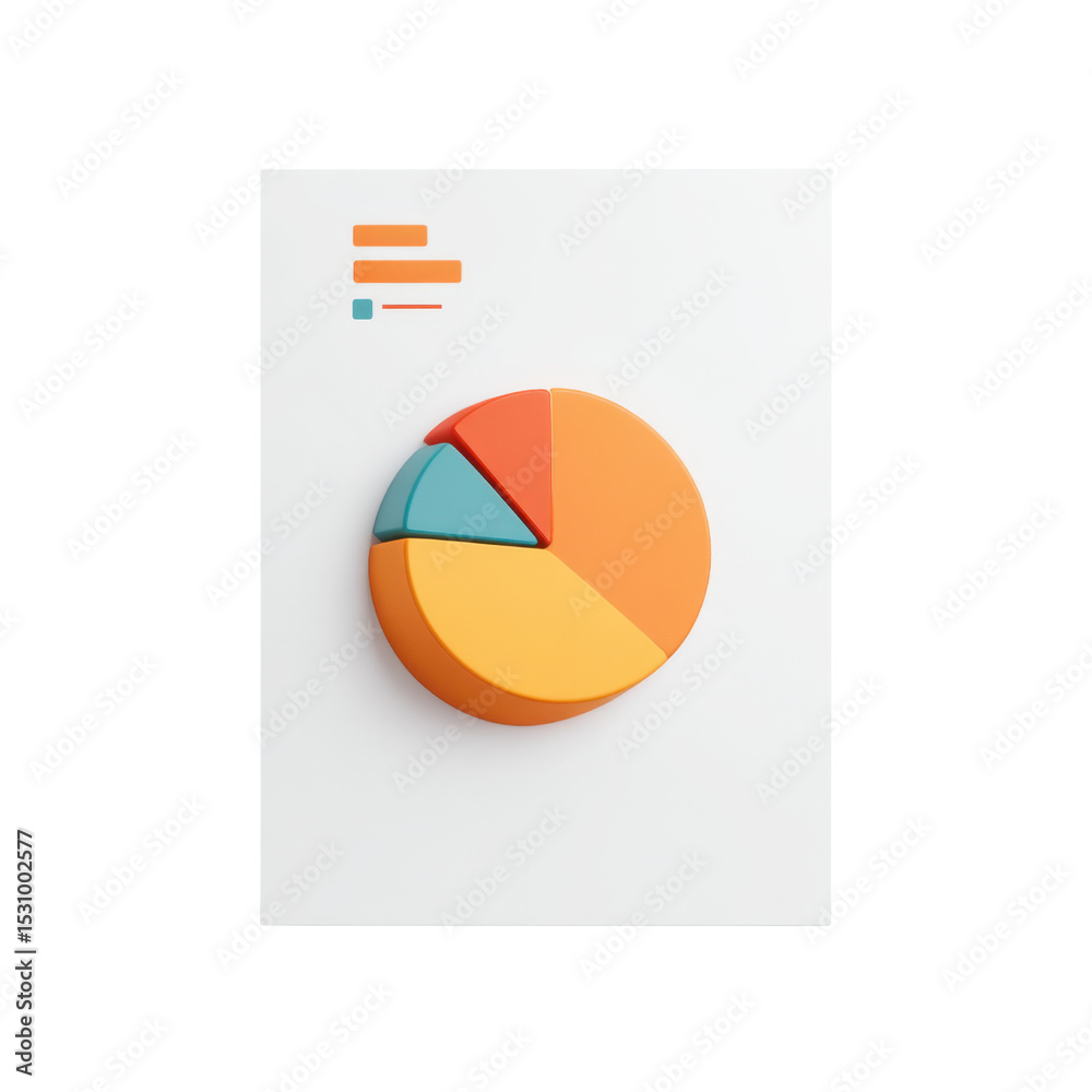 Poster colorful pie chart and data visualization concept on white background for business analysis and repo