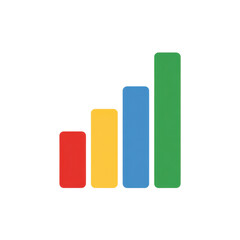 Colorful bar graph representing growth in business metrics with vibrant red, yellow, green, and blue bars increasing over time Transparent background or png