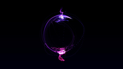 Colorful energy swirl in abstract motion, futuristic glowing particles and flowing lines forming vibrant circular shape, seamless 4K background loop for technology, science, light art and digital