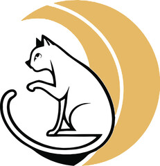A stylish design featuring a white cat inside a black crescent moon with a gold accent. A perfect match for chic merchandise, digital branding, or magical aesthetics.
