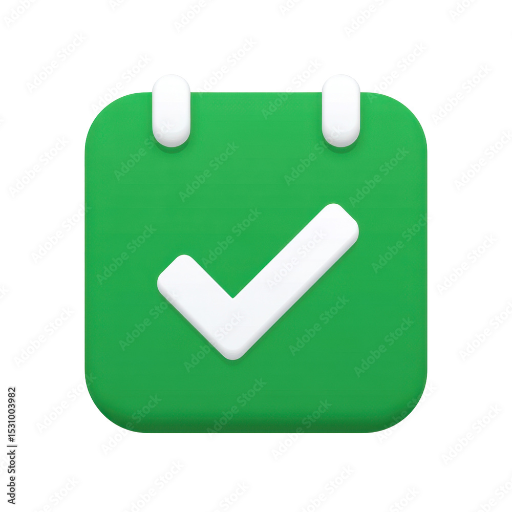 Poster green calendar icon with check mark for task management and scheduling visuals transparent backgroun