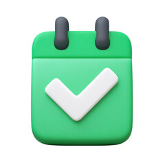 Obraz premium Green calendar icon with checkmark symbolizing task completion and organization in a modern digital setting Transparent background or png