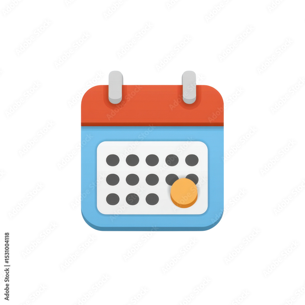 Poster colorful calendar icon with a red header and a grid layout suitable for digital design and planning 