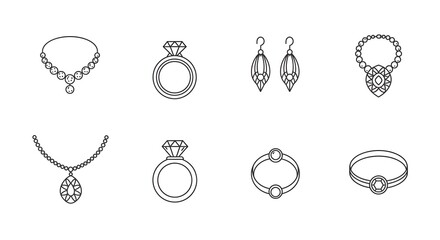 Elegant Jewelry Collection Necklaces, Rings, and Earrings - Line Art