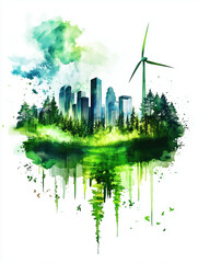 Urban landscape merging with nature showcasing sustainability and modern architecture