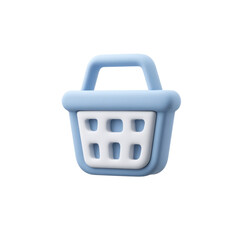 Fototapeta premium Light Blue Shopping Basket Icon for E-commerce and Retail Applications in 3D Style Transparent background or png