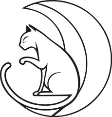 A clean, minimalistic line art of a cat sitting gracefully inside a crescent moon. Ideal for tattoo designs, spiritual-themed projects, or elegant decor.