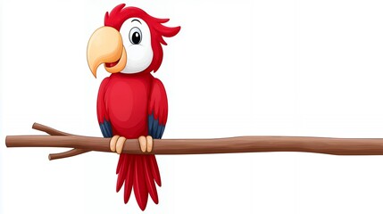 Cheerful Red Parrot Perched on Brown Branch