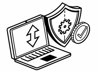 Elegant Black And White Vector Icon Showing A Laptop With Symbol