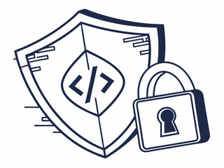 Elegant Silhouette Icon Of Coding Brackets With A Shield Design