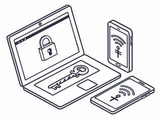 Elegant Vector Icon Showing Three Devices Laptop Tablet Vector