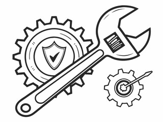 Minimalist Black And White Vector Icon Of A Wrench Crossed W Icon