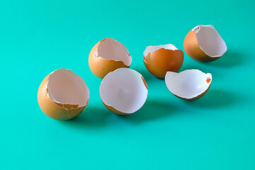 brown egg shell broken or crack on color background.