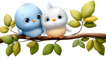 Two Adorable Baby Birds Perched on a Branch
