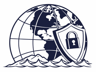 Minimalist Silhouette Style Icon Of A Globe Partially Submer Icon