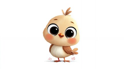 Adorable Brown Baby Chick Cartoon Illustration with Big Eyes