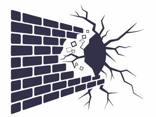 Minimalist Silhouette Vector Icon Of A Brick Wall With A Cra Symbol