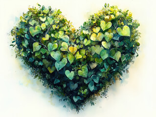 Green heart made of leaves symbolizes love and nature's beauty in creative design