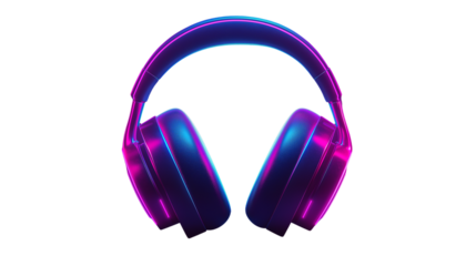 Headphones icon in 3D with gradient neon style, music and podcast theme, PNG