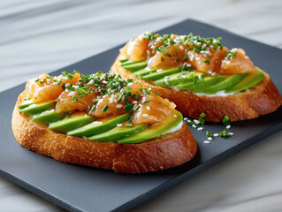 Delicious open-faced sandwiches topped with smoked salmon and avocado
