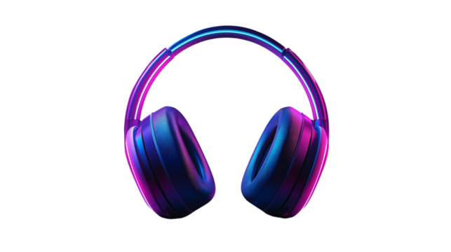 Headphones icon in 3D with gradient neon style, music and podcast theme, PNG