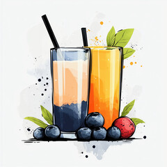Refreshing fruit drinks with vibrant colors and fresh ingredients