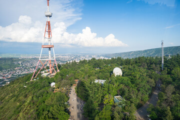 Mtatsminda Amusement Park view with broadcast tower in Tbilisi Georgia
