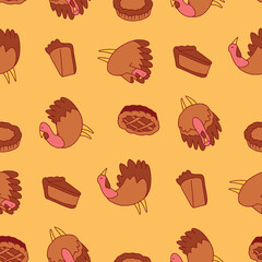 Vector Seamless Pattern of Turkey Animal Pie Background for Fashion Wrapping Print Fabric Surface