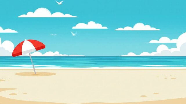 Beach scene illustration sunny day calm ocean relaxing atmosphere