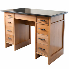 Light Wood Desk Black Top Six Drawers Studio Office Furniture