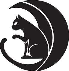 A bold black silhouette of a cat sitting in a thick crescent moon. This graphic makes a strong statement and suits Halloween, gothic, or magical art projects.