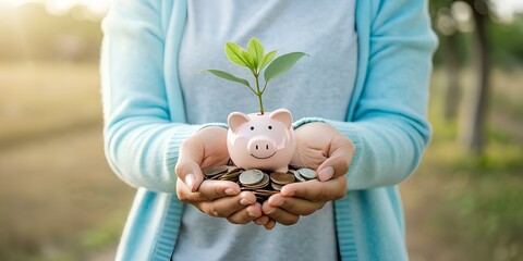 Cultivating financial growth how hands holding a piggy bank with a growing plant symbolizes  Smart Investment and successful retirement planning