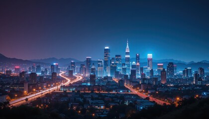Los Angeles City at Night with glow effect, hallway los angeles city at night , los angeles city architecture building at night, los angeles city background