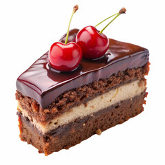 Chocolate Cherry Cake Slice Dessert Isolated Background