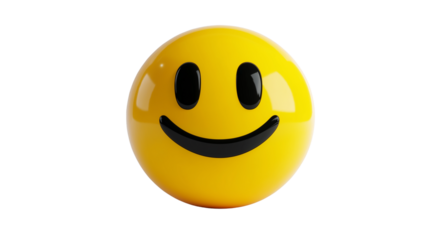 Smiley emoji 3D icon with happy face and soft shadows, digital reaction style, white background, PNG