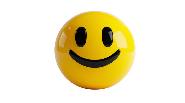 Smiley emoji 3D icon with happy face and soft shadows, digital reaction style, white background, PNG