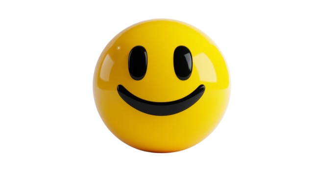 Smiley emoji 3D icon with happy face and soft shadows, digital reaction style, white background, PNG
